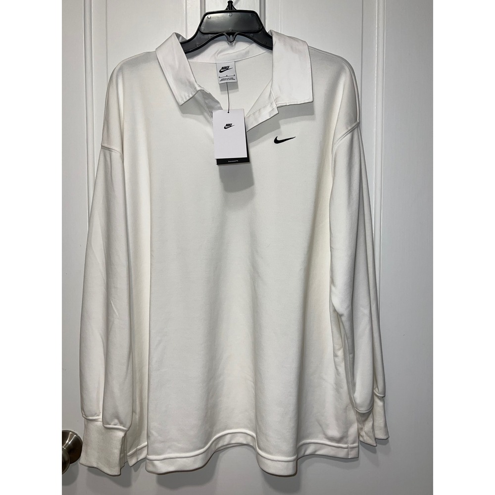 NEW Nike Womens Oversized Long Sleeve Polo Shirt Sail White FB8720-133 Medium